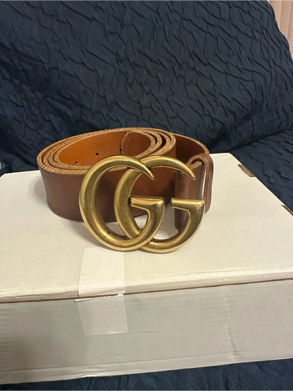 Gucci Tan Leather Belt with Antique Gold Double-G Buckle